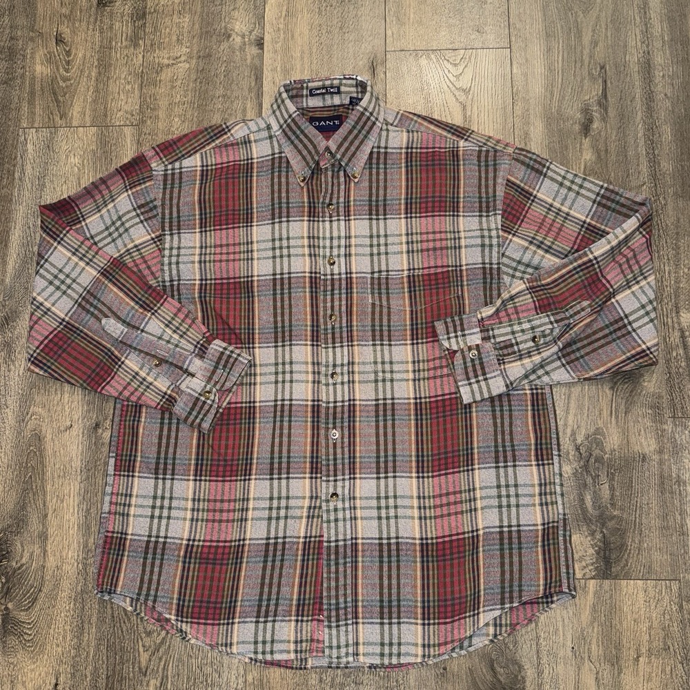 Gant Coastal‎ Twill Mens L Button Up Shirt Warm Plaid Cotton Multicolor Outdoor